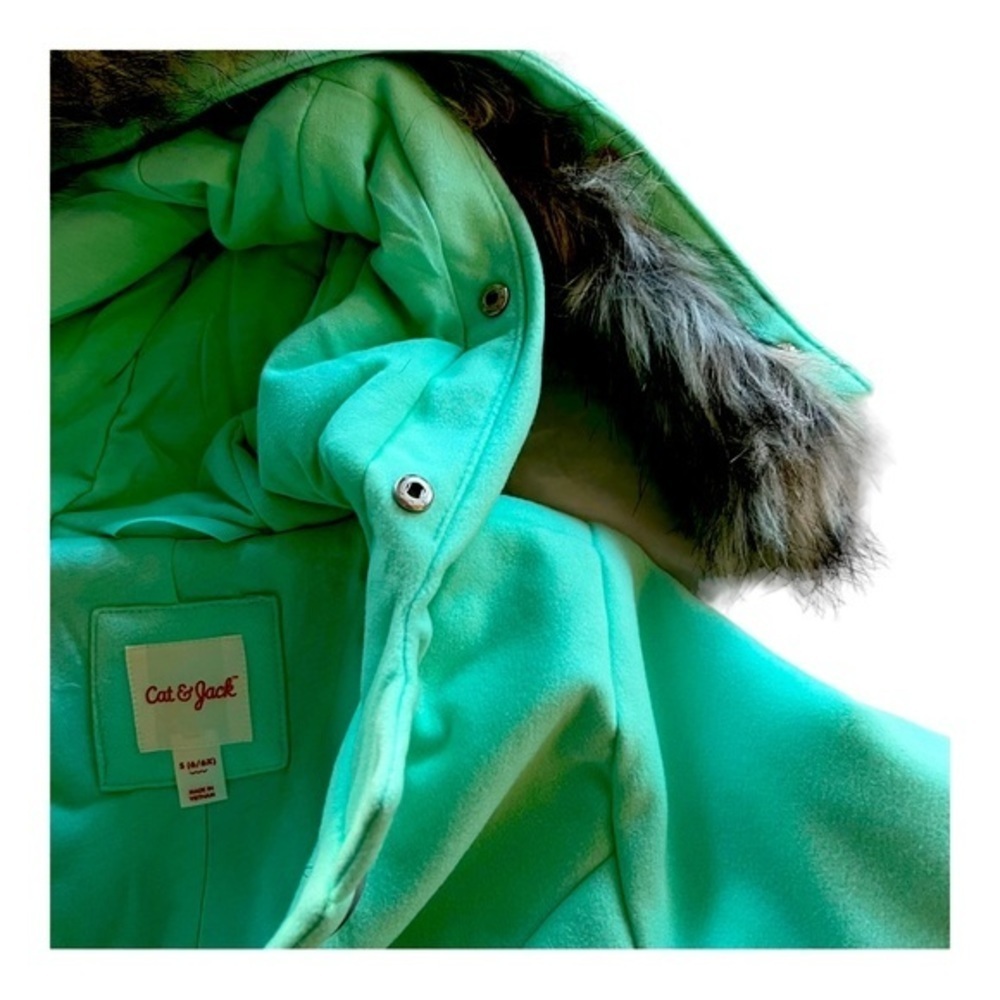 GIRLS' Cat & Jack Faux Fur Lined Hooded Jacket‎ Mint Green S 6/6x - Picture 6 of 9